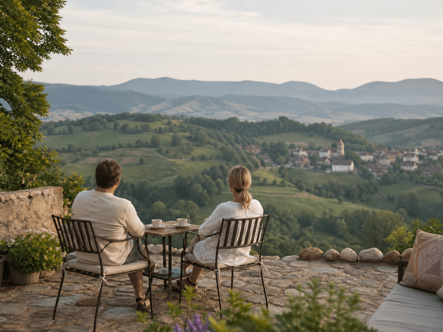 A romantic terrace overlooking the Romanian landscape